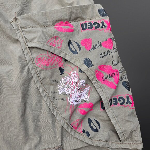 Y2K Cargo Skirt Size S Khaki Green Midi Below Knee Harajuku Grunge Fairy Cotton - Picture 3 of 8